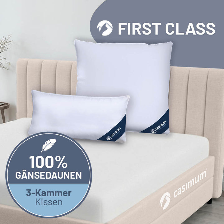 3-Kammer-Gänsedaunenkissen »FIRST CLASS« – 100% Gänsedaunen (Außen), Klasse 1, Downpass, hergestellt in Deutschland