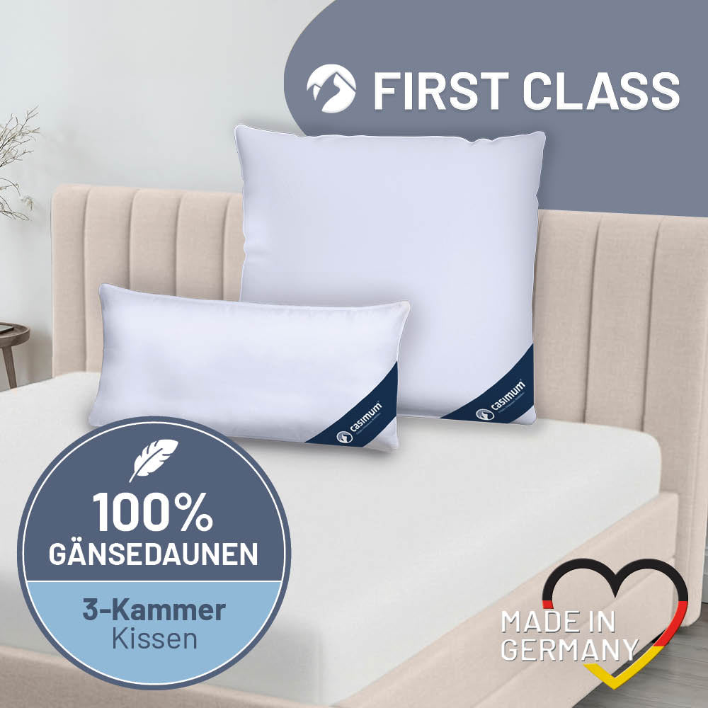 3-Kammer-Gänsedaunenkissen »FIRST CLASS« – 100% Gänsedaunen (Außen), Klasse 1, Downpass, hergestellt in Deutschland