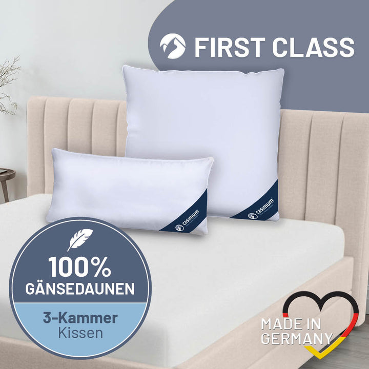 3-Kammer-Gänsedaunenkissen »FIRST CLASS« – 100% Gänsedaunen (Außen), Klasse 1, Downpass, hergestellt in Deutschland