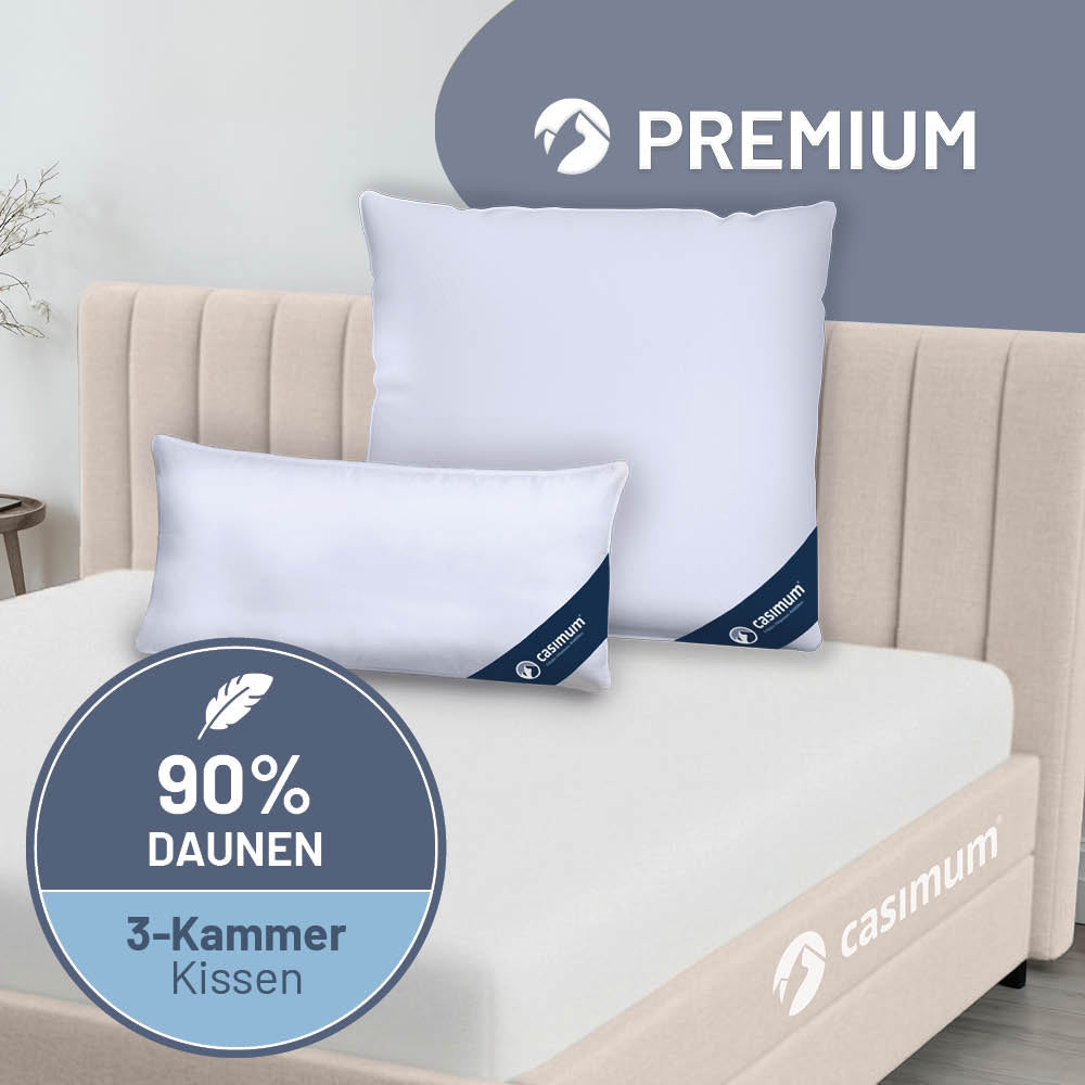 3-Kammer-Daunenkissen »PREMIUM« – 90% Daunen, 10% Federn (Außen), Klasse 1, Downpass, hergestellt in Deutschland