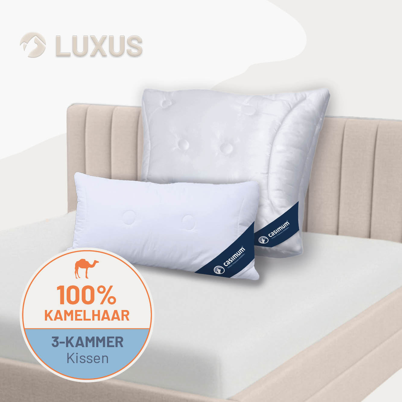 3-Kammer-Kamelhaarkissen »LUXUS« – 100% Kamelhaar (Außen)