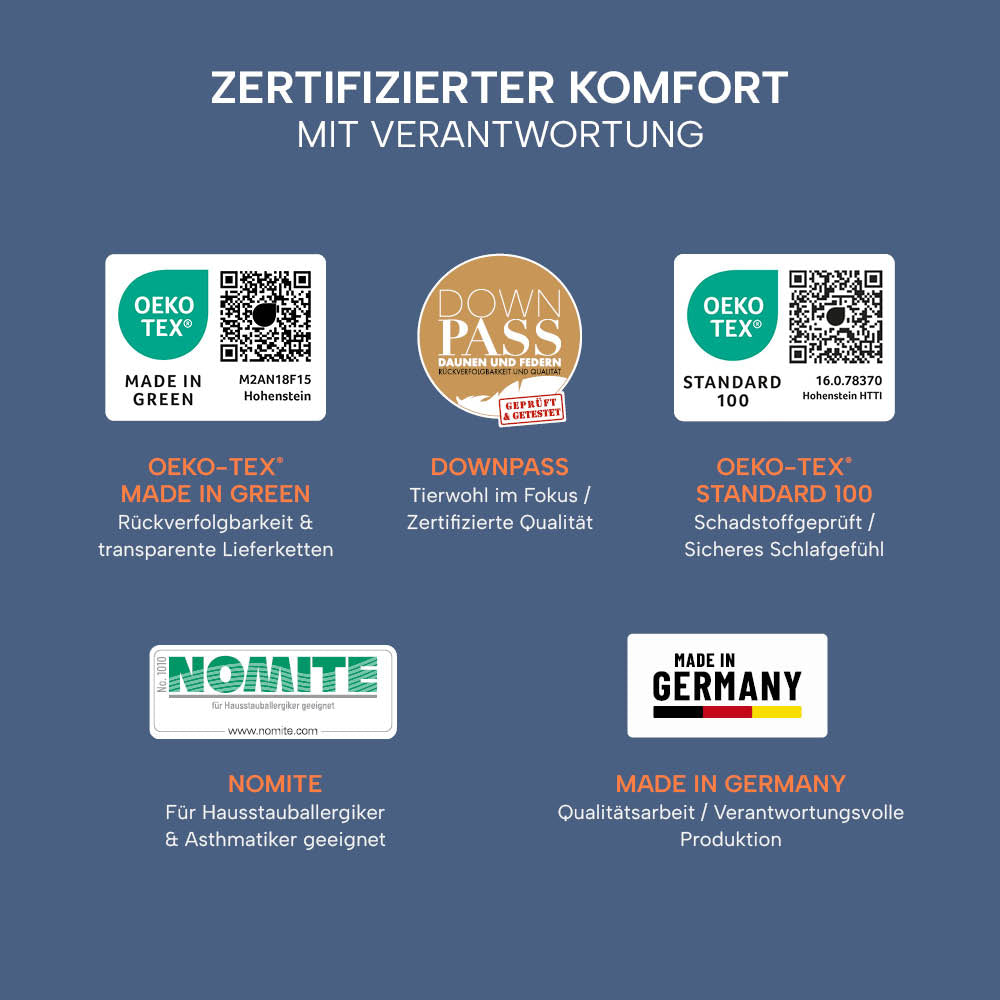 Gänsedaunenkissen »FIRST CLASS« – 60% Gänsedaunen, 40% Gänsefedern, Klasse 1, Downpass, hergestellt in Deutschland