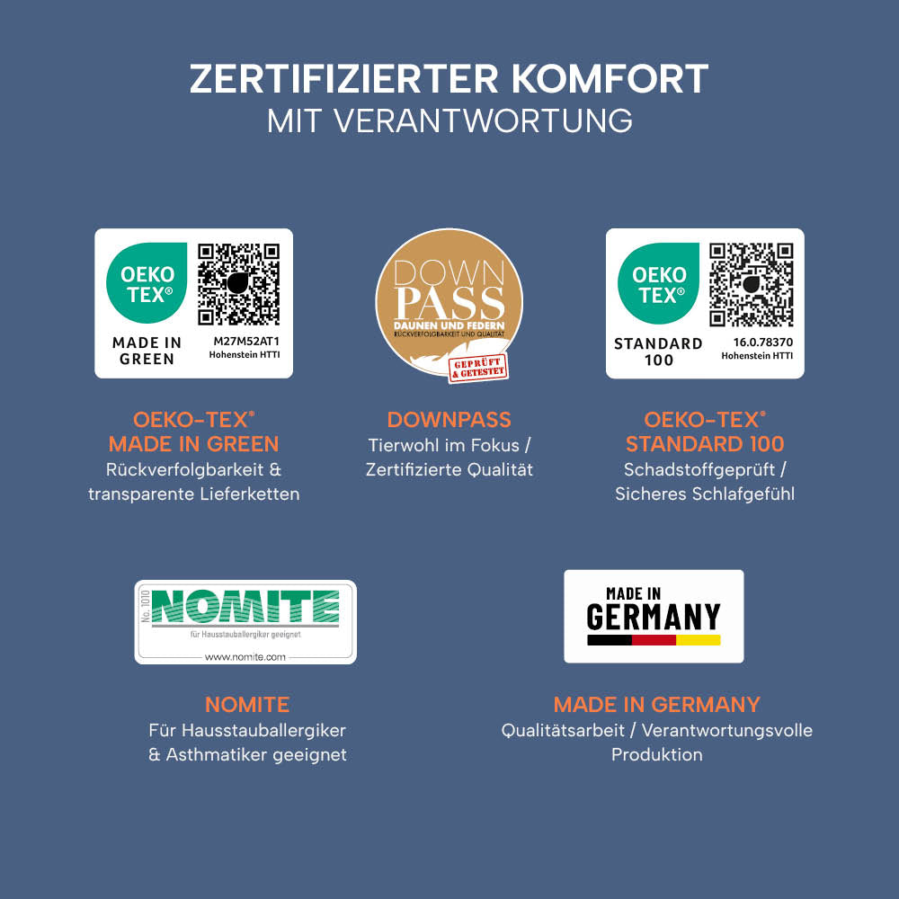 Feder- und Daunenkissen »PREMIUM« – 70% Federn, 30% Daunen, Klasse 1, Downpass, hergestellt in Deutschland