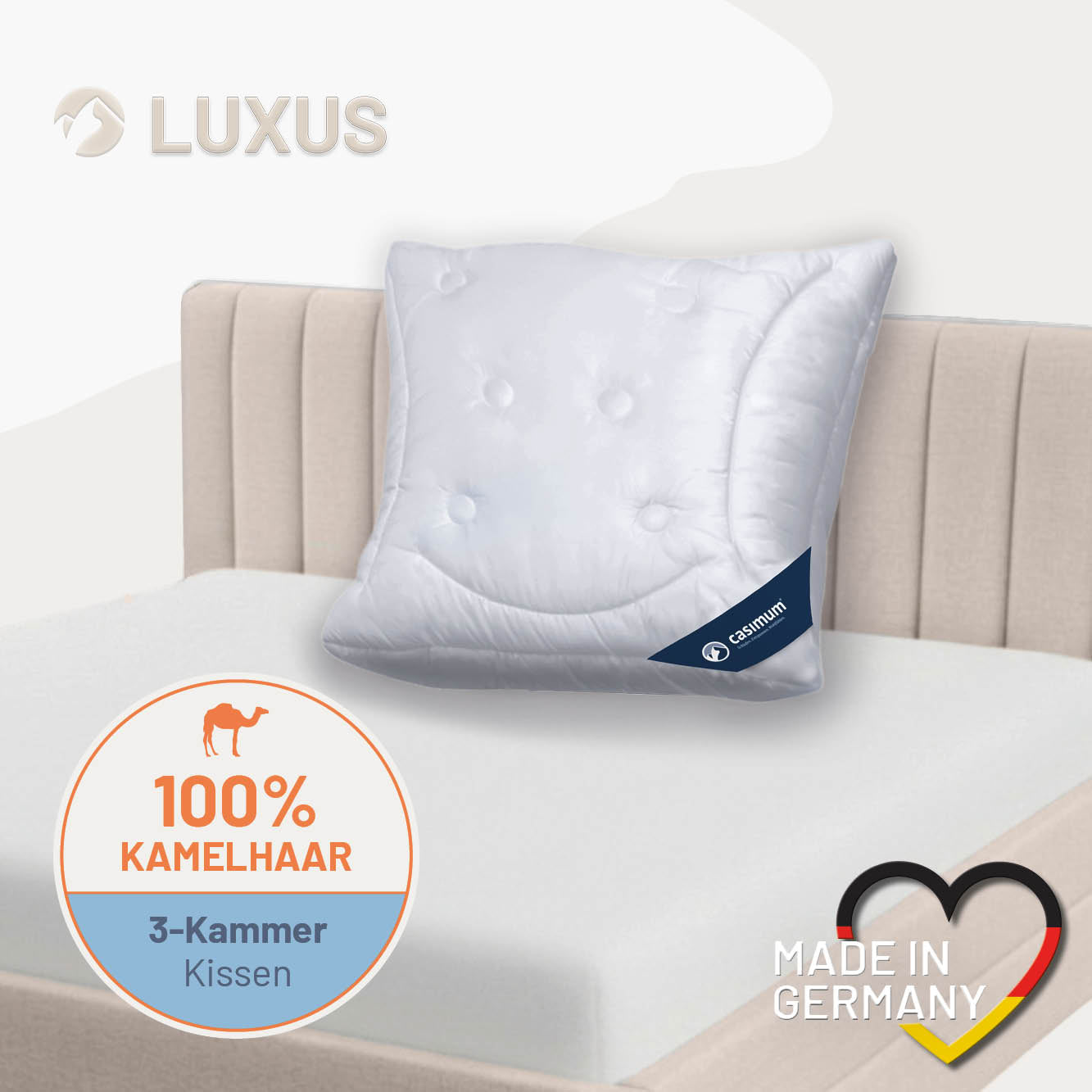 3-Kammer-Kamelhaarkissen »LUXUS« – 100% Kamelhaar (Außen)