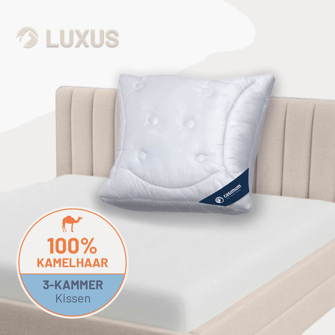 3-Kammer-Kamelhaarkissen »LUXUS« – 100% Kamelhaar (Außen)