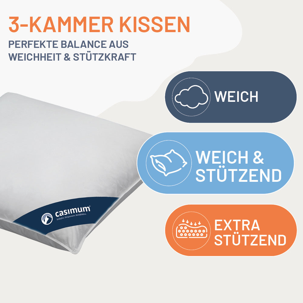 3-Kammer-Daunenkissen »LUXUS« – 100% Daunen (Außen), Klasse 1, Downpass, hergestellt in Deutschland