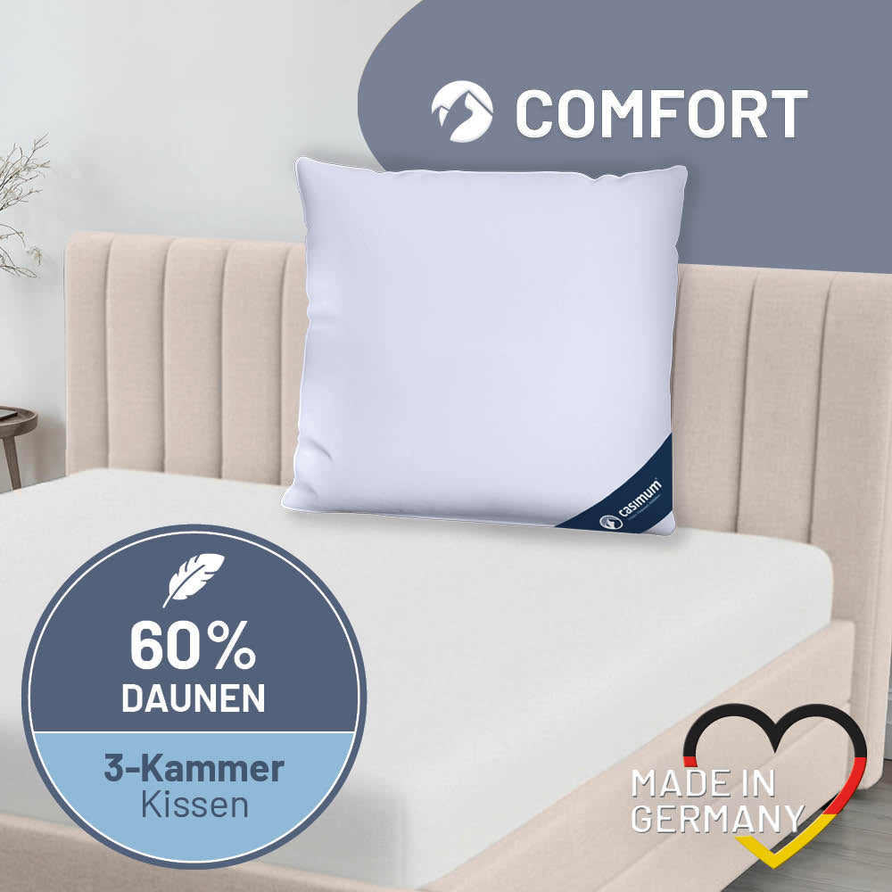 3-Kammer-Daunenkissen »COMFORT« – 60% Daunen, 40% Federn (Außen), Klasse 1, Downpass, hergestellt in Deutschland