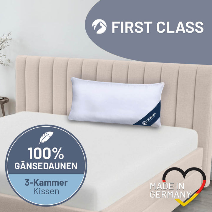 3-Kammer-Gänsedaunenkissen »FIRST CLASS« – 100% Gänsedaunen (Außen), Klasse 1, Downpass, hergestellt in Deutschland