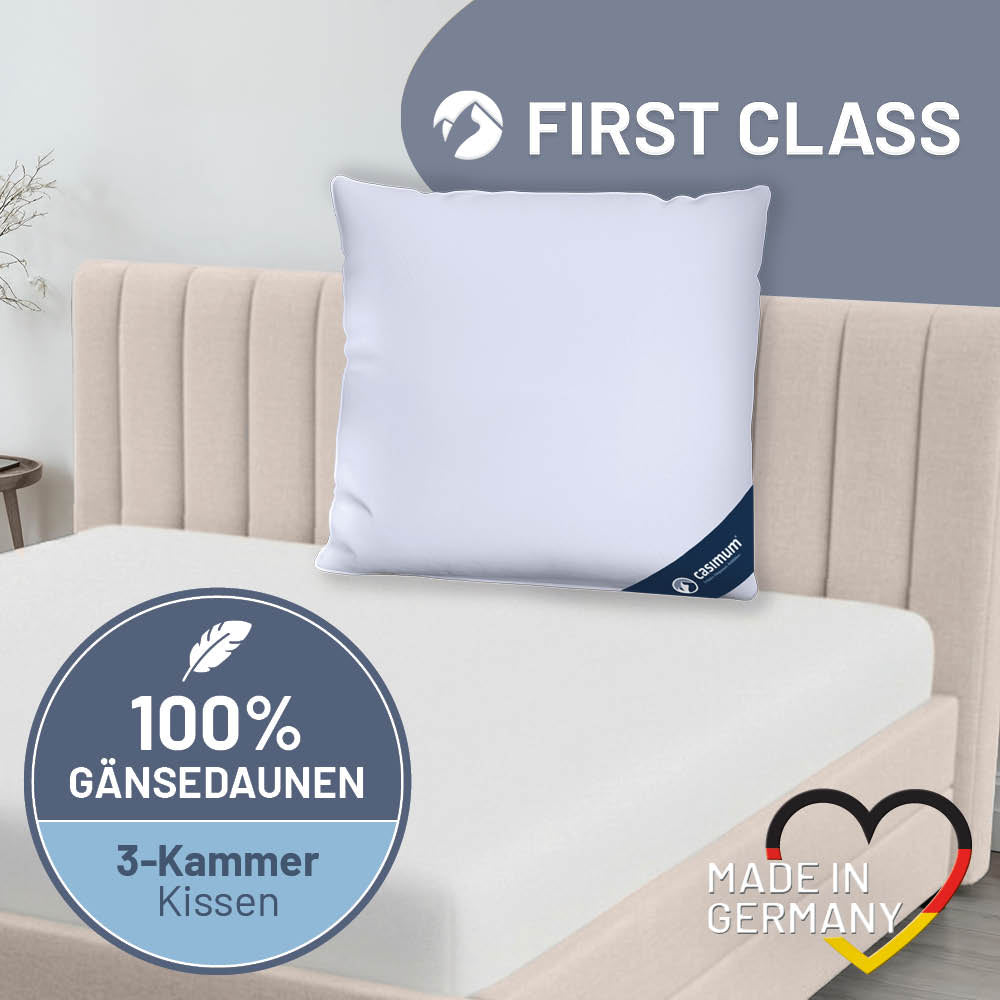 3-Kammer-Gänsedaunenkissen »FIRST CLASS« – 100% Gänsedaunen (Außen), Klasse 1, Downpass, hergestellt in Deutschland