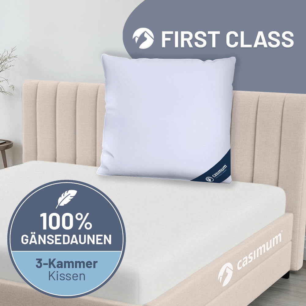 3-Kammer-Gänsedaunenkissen »FIRST CLASS« – 100% Gänsedaunen (Außen), Klasse 1, Downpass, hergestellt in Deutschland