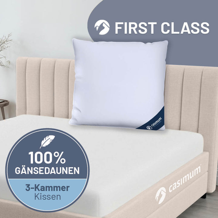 3-Kammer-Gänsedaunenkissen »FIRST CLASS« – 100% Gänsedaunen (Außen), Klasse 1, Downpass, hergestellt in Deutschland