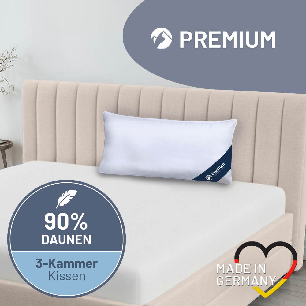 3-Kammer-Daunenkissen »PREMIUM« – 90% Daunen, 10% Federn (Außen), Klasse 1, Downpass, hergestellt in Deutschland