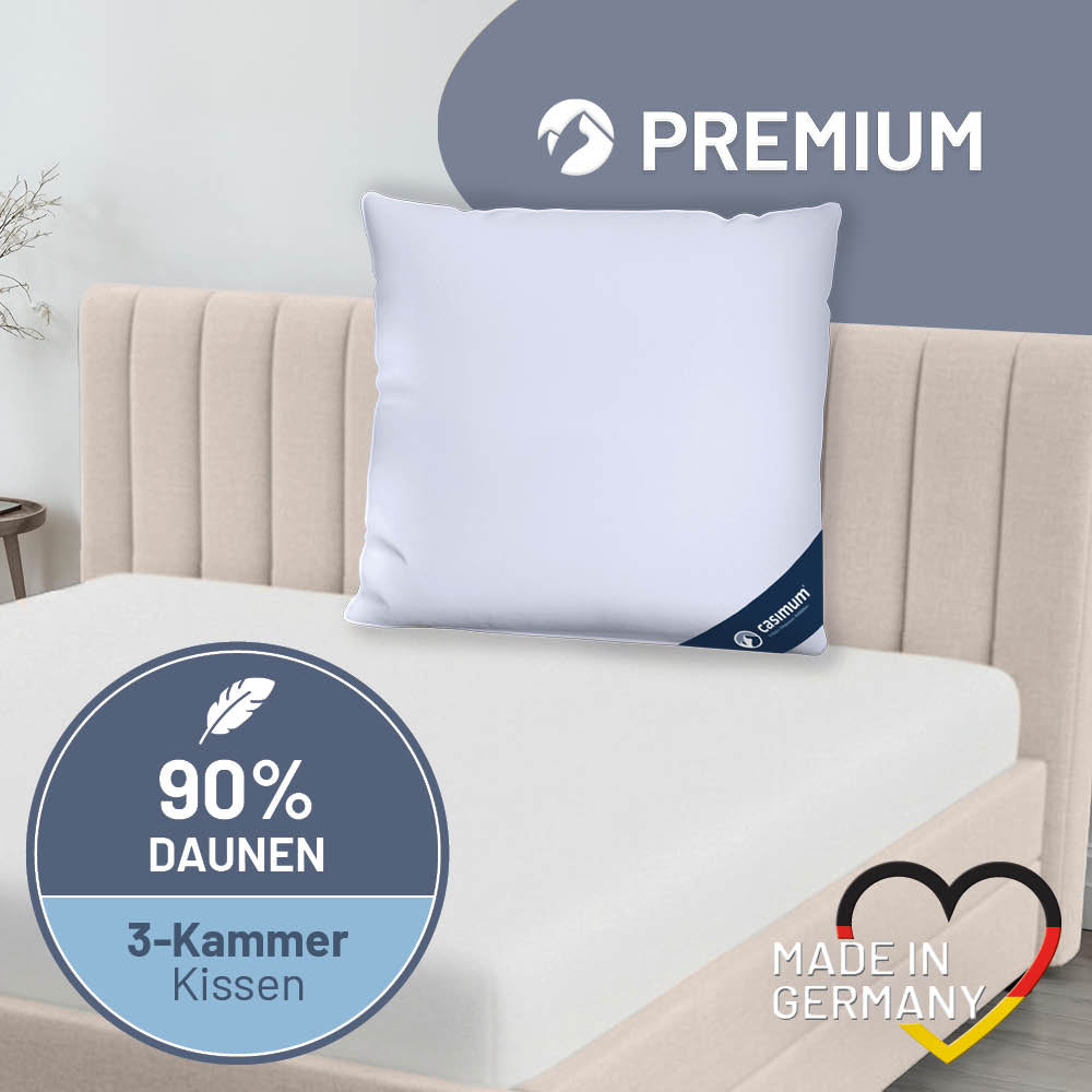 3-Kammer-Daunenkissen »PREMIUM« – 90% Daunen, 10% Federn (Außen), Klasse 1, Downpass, hergestellt in Deutschland