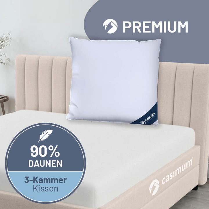 3-Kammer-Daunenkissen »PREMIUM« – 90% Daunen, 10% Federn (Außen), Klasse 1, Downpass, hergestellt in Deutschland