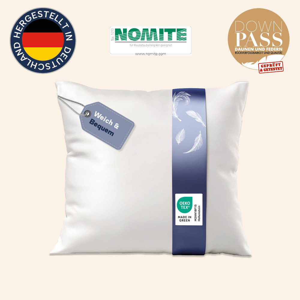 Gänsedaunenkissen »FIRST CLASS« – 60% Gänsedaunen, 40% Gänsefedern, Klasse 1, Downpass, hergestellt in Deutschland