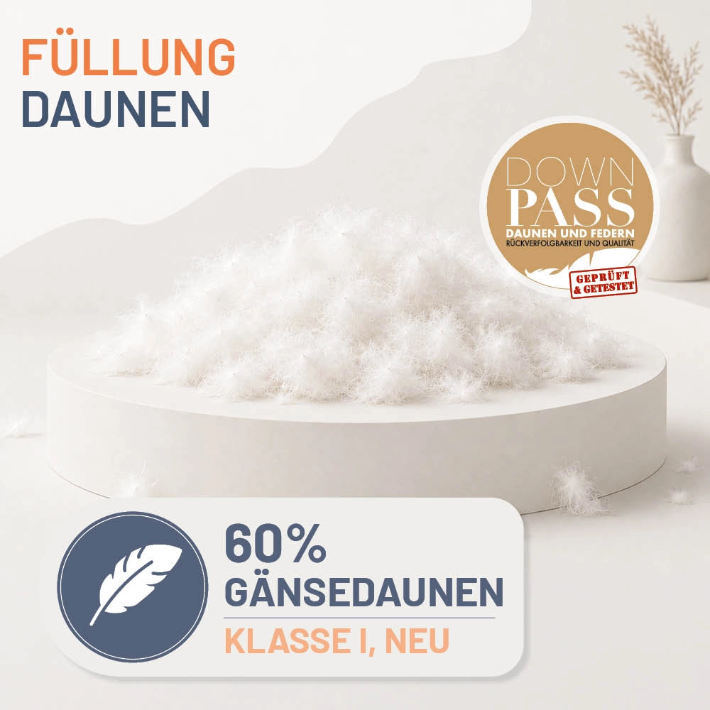 Gänsedaunenkissen »FIRST CLASS« – 60% Gänsedaunen, 40% Gänsefedern