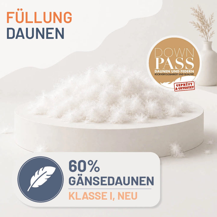 Gänsedaunenkissen »FIRST CLASS« – 60% Gänsedaunen, 40% Gänsefedern