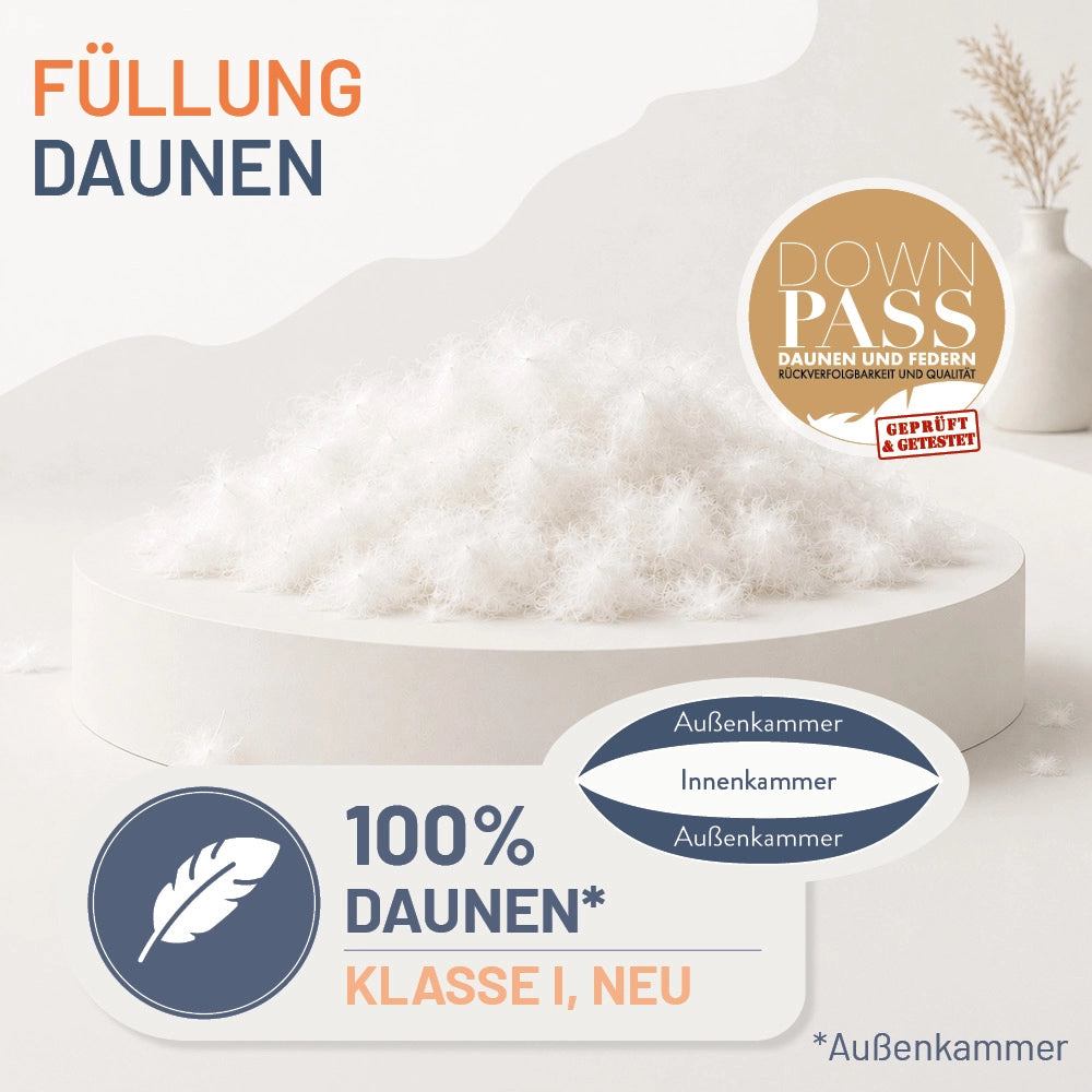 3-Kammer-Daunenkissen »LUXUS« – 100% Daunen (Außen)
