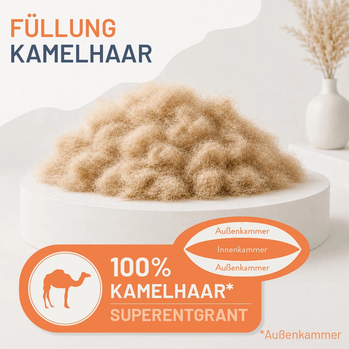 3-Kammer-Kamelhaarkissen »LUXUS« – 100% Kamelhaar (Außen)