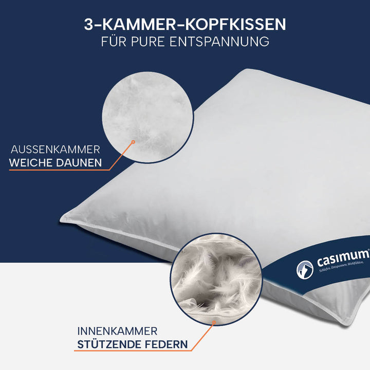 3-Kammer-Daunenkissen »LUXUS« – 100% Daunen (Außen), Klasse 1, Downpass, hergestellt in Deutschland