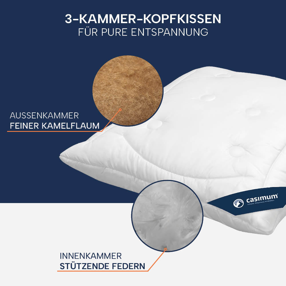 3-Kammer-Kamelhaarkissen »LUXUS« – 100% Kamelhaar (Außen) für ein luxuriöses Schlaferlebnis