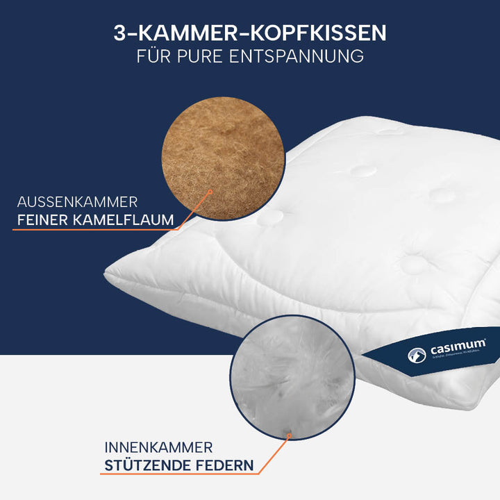 3-Kammer-Kamelhaarkissen »LUXUS« – 100% Kamelhaar (Außen) für ein luxuriöses Schlaferlebnis