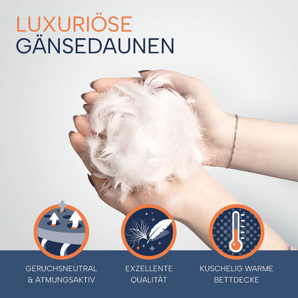 Wintergänsedaunendecke »FIRST CLASS« – Polarwarm, 100% Gänsedaunen, Klasse 1, Downpass, hergestellt in Deutschland